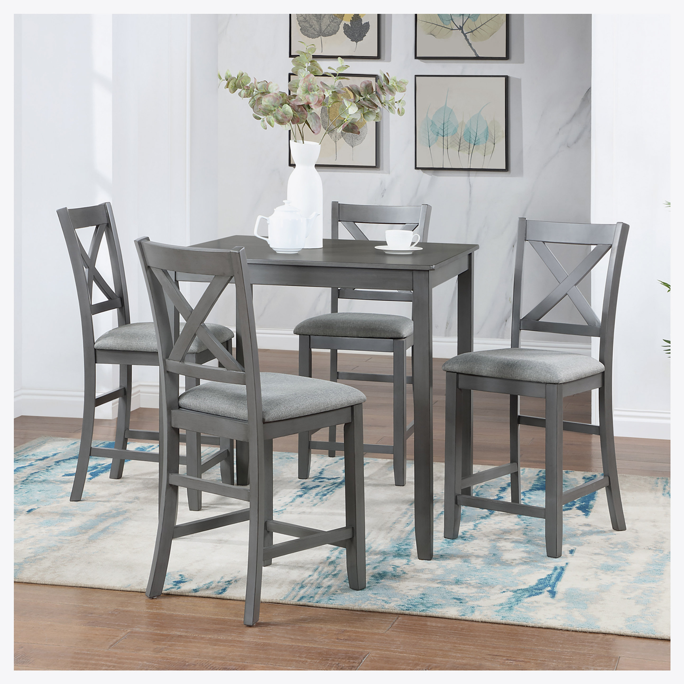 Alcott Hill 5 Piece Dining Table Set for 4, Counter Height Kitchen ...