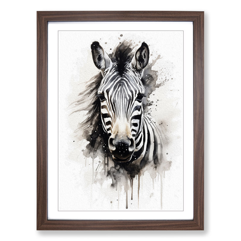 Zebra Gestural No.2 - Single Picture Frame Print on Wood, 64cm H x 46cm W x 2cm D, Walnut