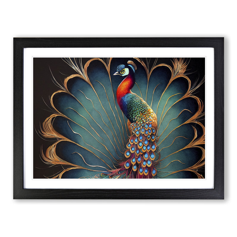 XH1022-6847X Peacock - Picture Frame Print, Black, 25cm H x 34cm W x 2cm D