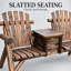Banc Adirondack double classique à lattes avec table partagée, idéal pour des réunions confortables sur la véranda et dans le jardin.-590269488