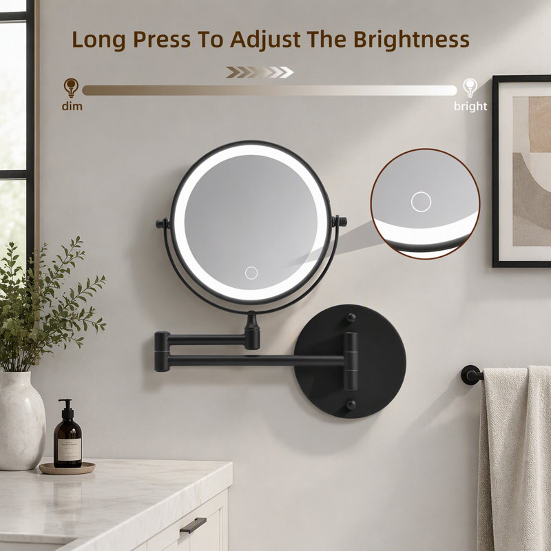 Miroir de maquillage mural rechargeable, Noir