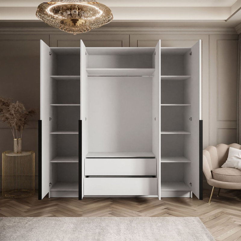 4 Door Manufactured Wood Wardrobe, Black