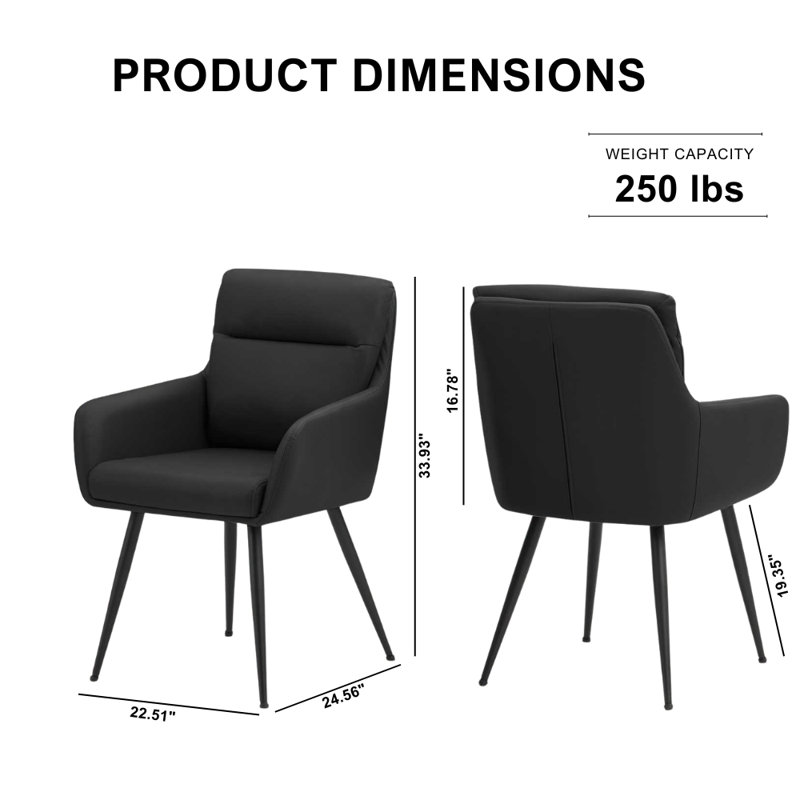 Ensemble de deux chaises de salle à manger en cuir noir moderne