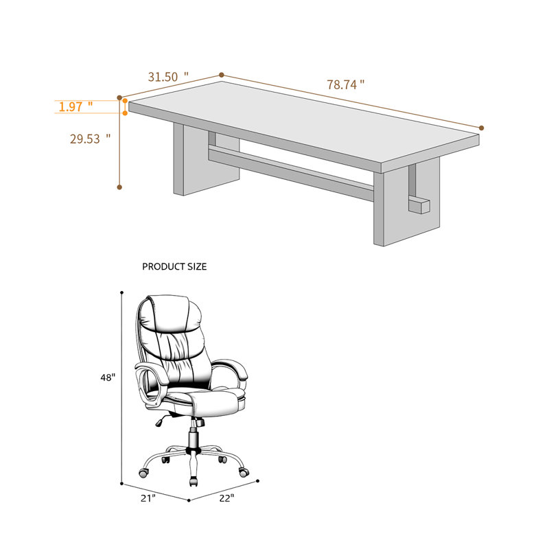 Ensemble de bureau de direction rectangulaire en bois massif de style moderne