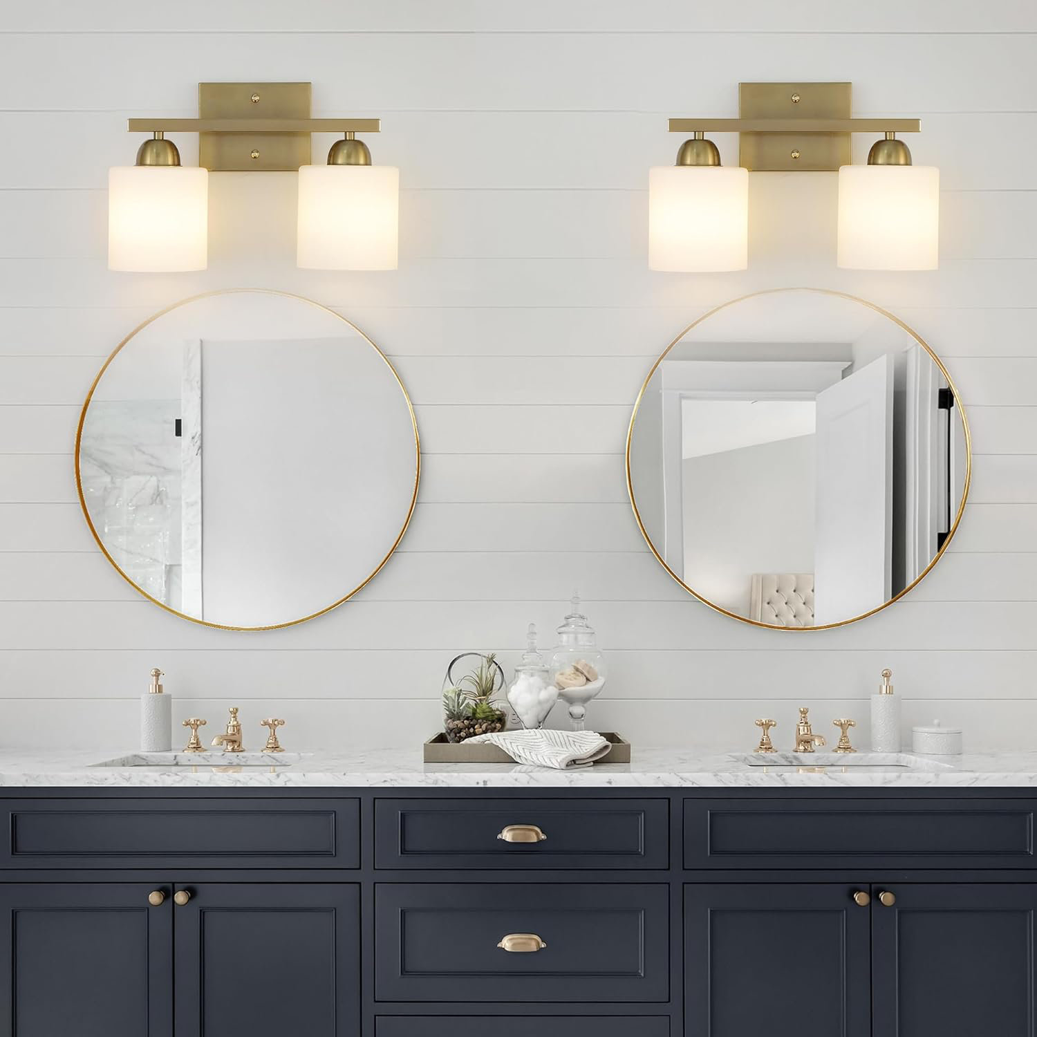 Everly Quinn 2 Light Brushed Gold Bathroom Light Fixtures With Frosted ...