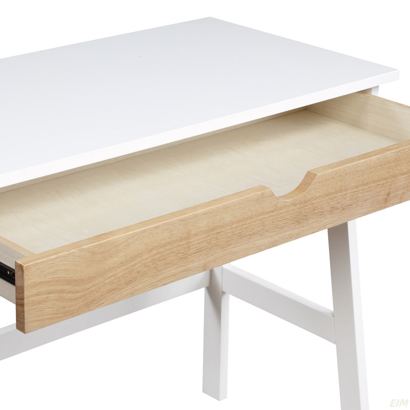 Solid Wood Base Computer Desk, White/Natural
