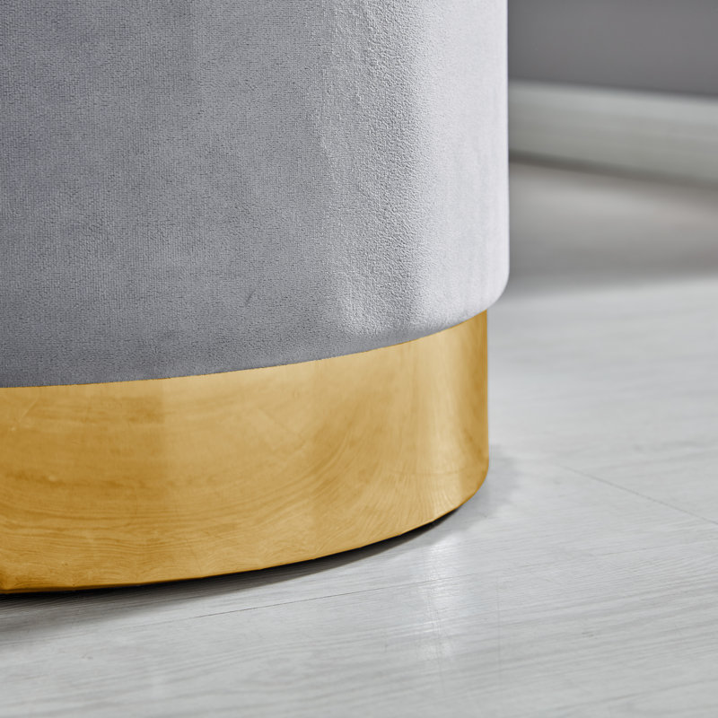 Files Velvet Upholstered Accent Dressing Table Stool - Contemporary Chrome Style, Grey, Gold