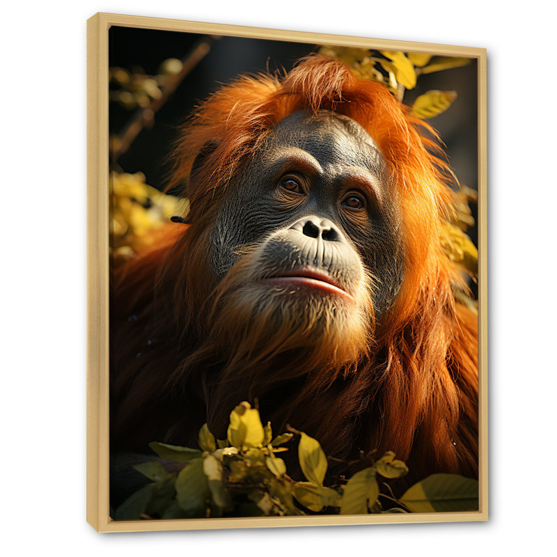 Orang-outan des singes dans la jungle ensoleillée, Cadre naturel flottant, 20" H x 12" W