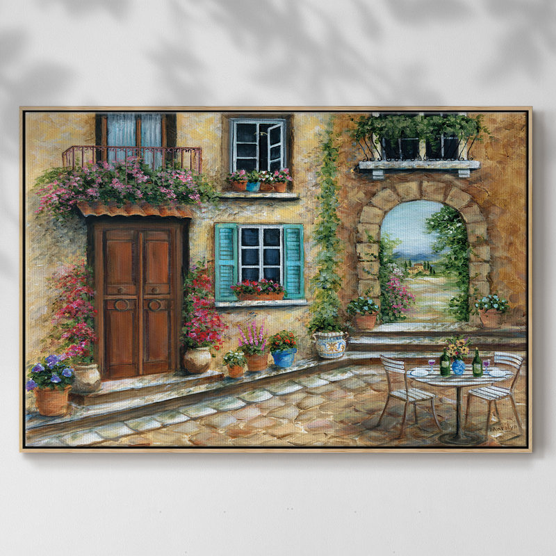 Tuscan Courtyard, reproduction d'art sur toile, H 27 po x l 41 po x P 2 po, Bois naturel