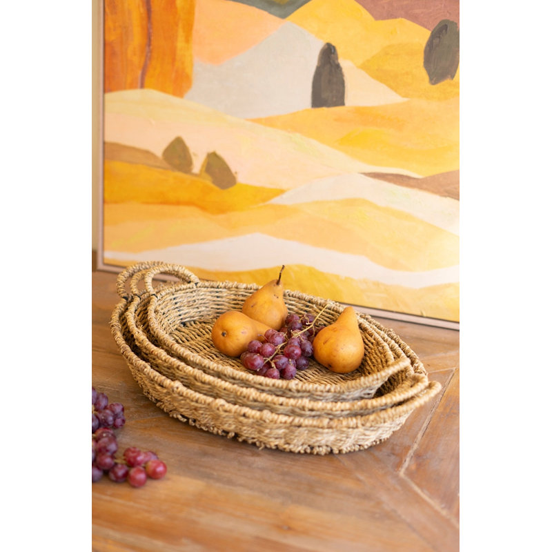 Ensemble de 3 plateaux ovales avec poignées en vigne tissée de 23 po de large