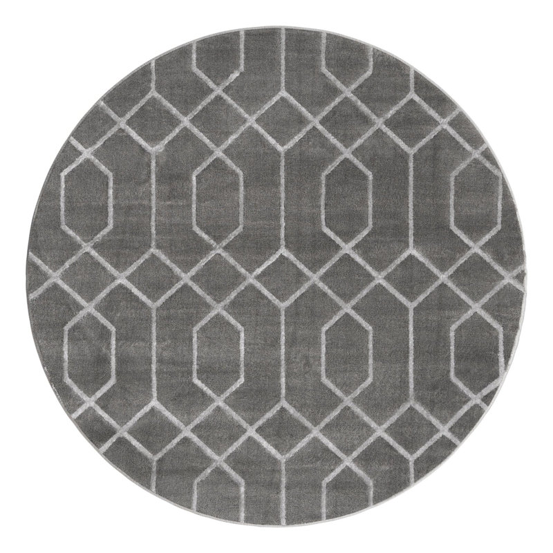 Tapis gris argenté à motif géométrique glam, Rond 3 pi 1 po