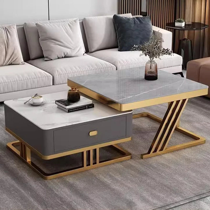 Medjaou Lift Top Trestle Coffee Table, 49cm H x 83cm L x 83cm W, Yellow/Gray