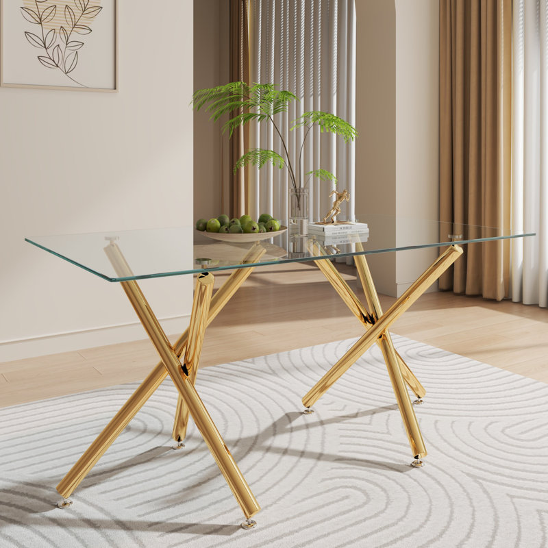 Chrislynn Glass Top Metal Base Dining Table, Gold