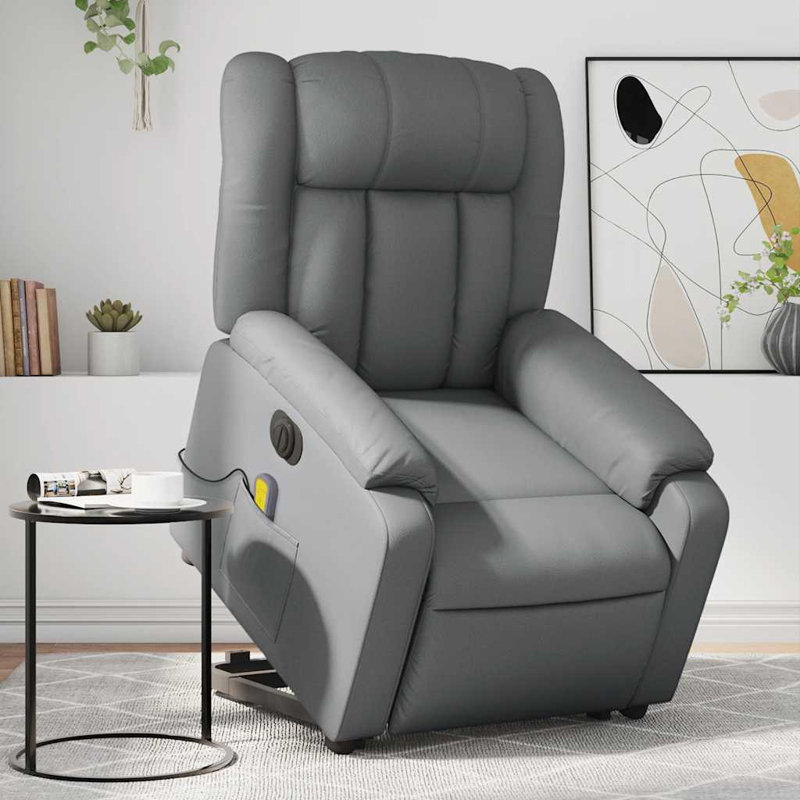 Fauteuil de massage en faux cuir, Gris, Poussoir électrique