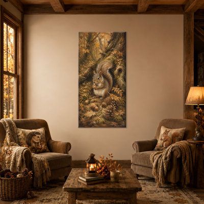 CXVU Fall Forest Scenery Wall Art, Autumn Woodland Squirrel Canvas 16x32