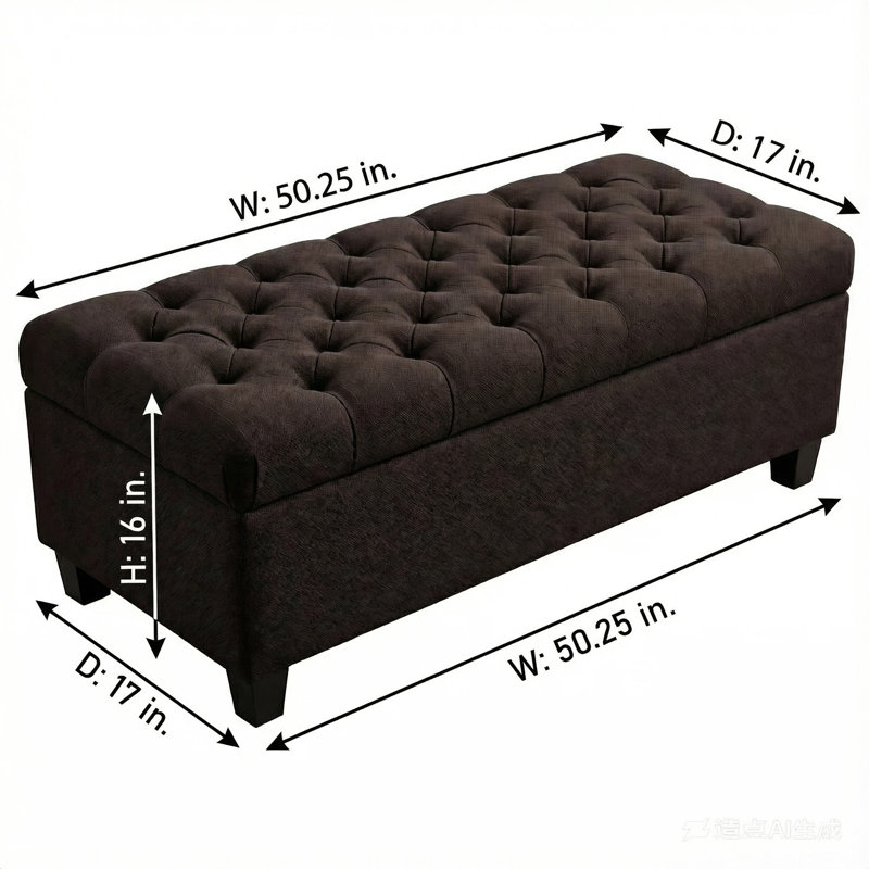 50.25" Storage Ottoman Bench - Brown Storage Bench End Of Bed With Safety Hinges, Brown