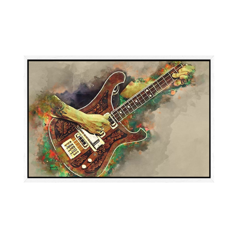 Lemmy's Bass Guitar - Painting on Canvas, 45.72cm H x 66.04cm W x 3.81cm D, White Floater Framed