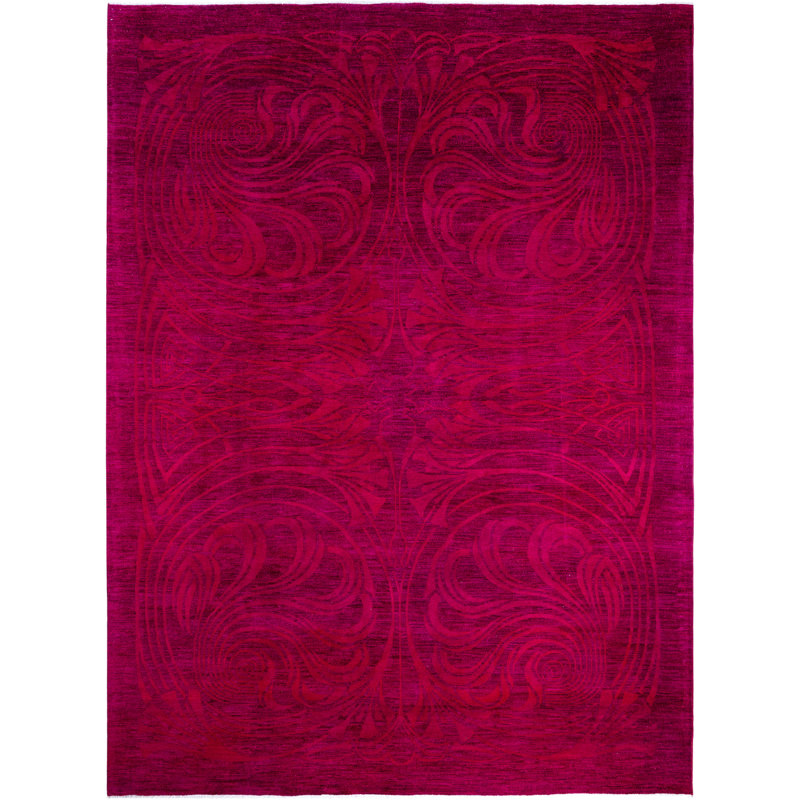 Overdyed Hand-Knotted Wool Modern-Contemporary Pink Area Rug 8' 9" x 12' 0"