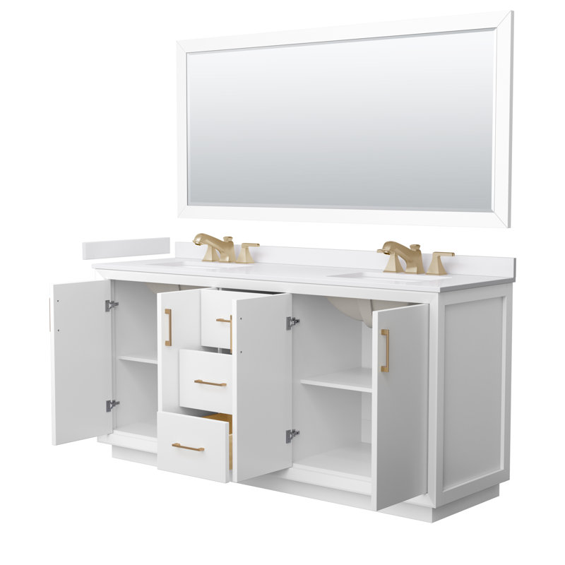 Strada 72'' W Double Vanity, Light Green, Brushed Nickel, White Cultured Marble