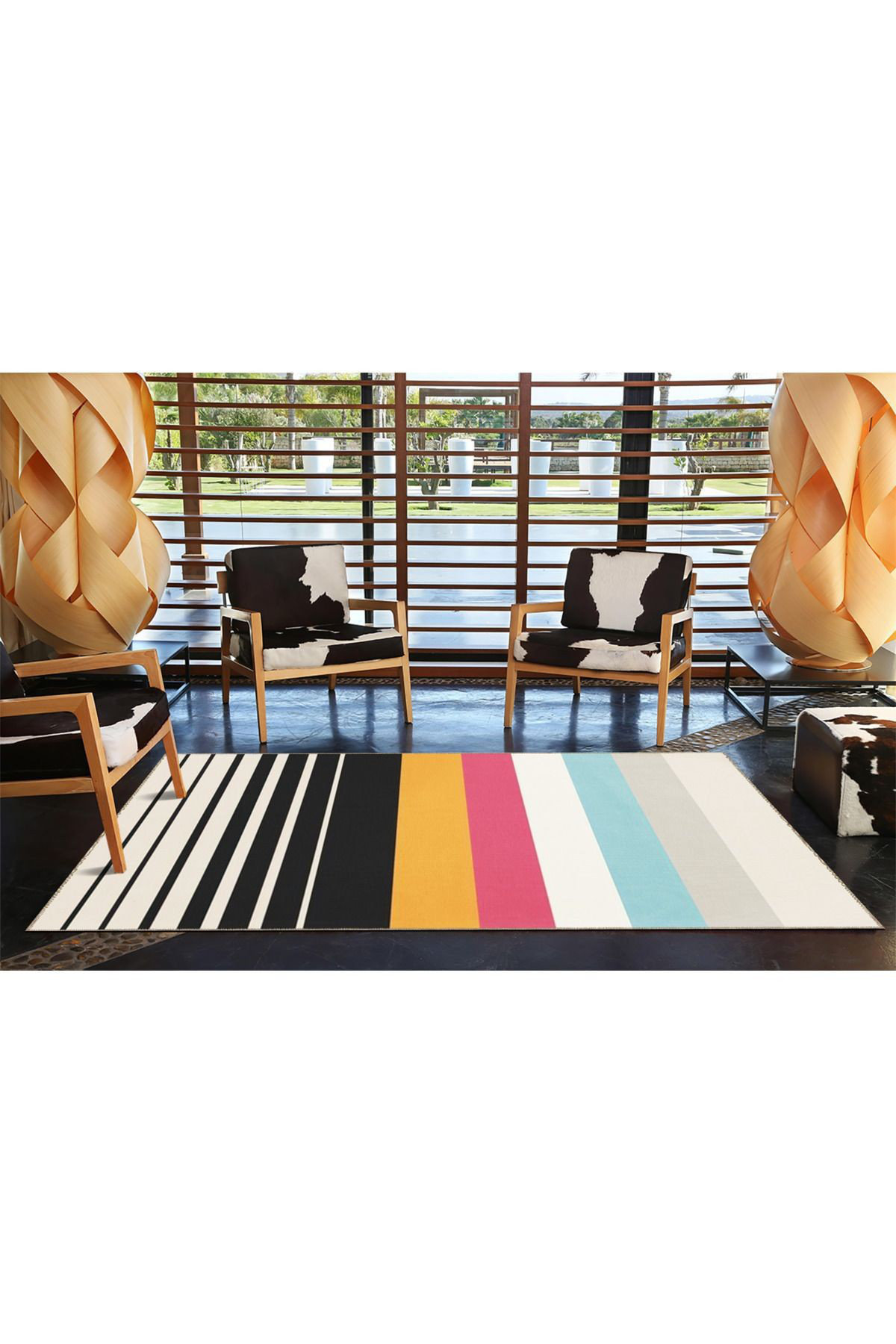 Hokku Designs Horizontal Pastel Mixed Colour Patterned Woven Base Rug ...