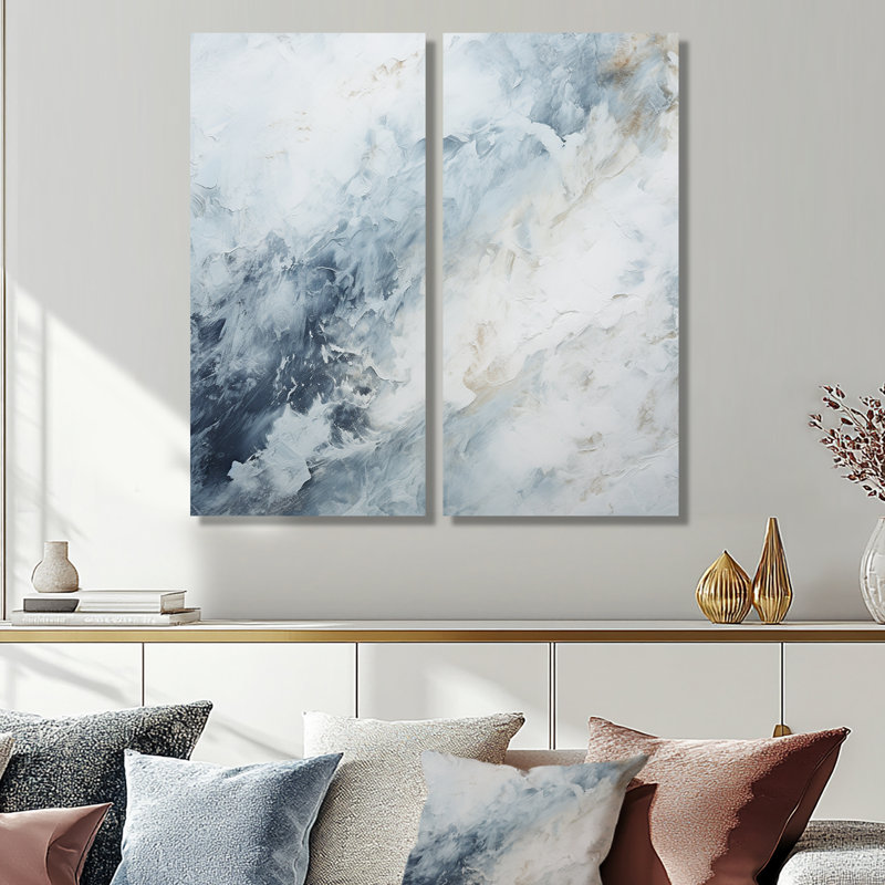 Art mural bleu surdimensionné bleu et blanc, 40" H x 40" W, Does Not Apply, Framed Wrapped Canvas