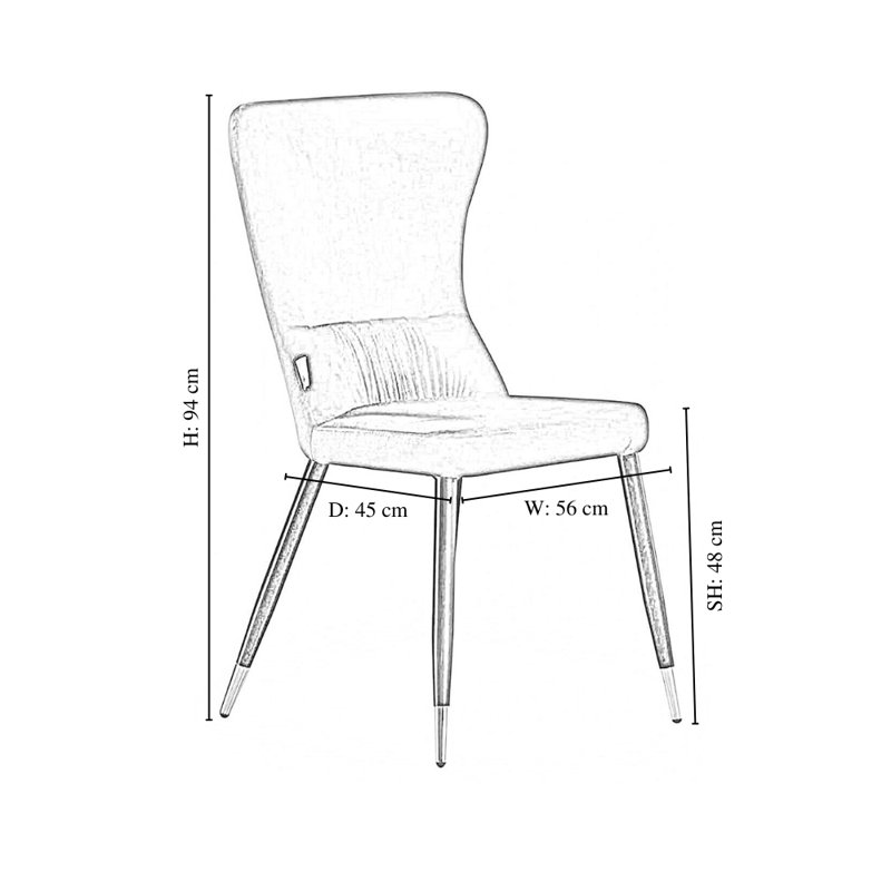 Guerra Velvet Dining Chairs - Ergonomic Curved Back with Metal Legs, 1