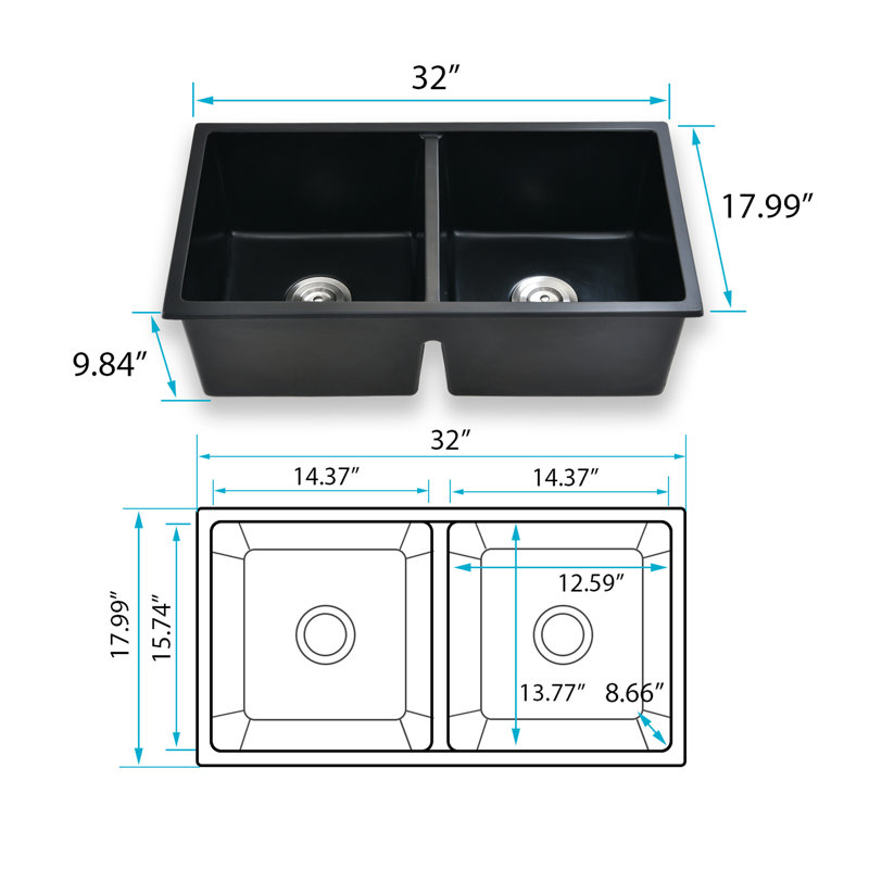 Évier de cuisine à double cuve encastrable 32 po x l 18 po avec crépine