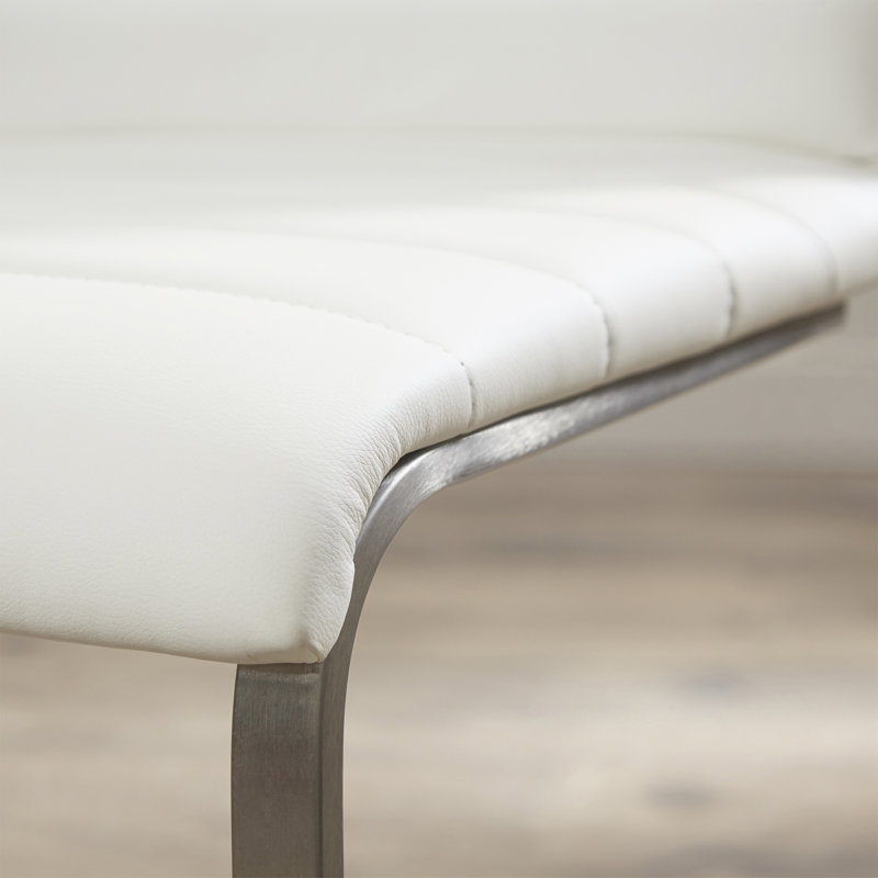 Abdulrhaman Contemporary Upholstered Armless Side Chair in Stainless Steel, White