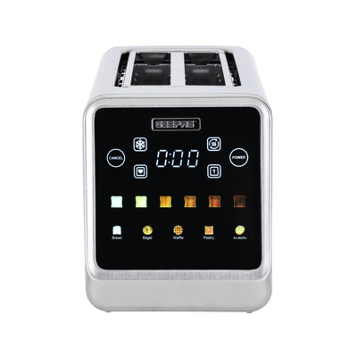 GEEPAS 5-in-1 DIGITAL 4 Slice Long Slot Toaster Stainless Steel Housing, LED Display 6 Browning Level 1450W Silver