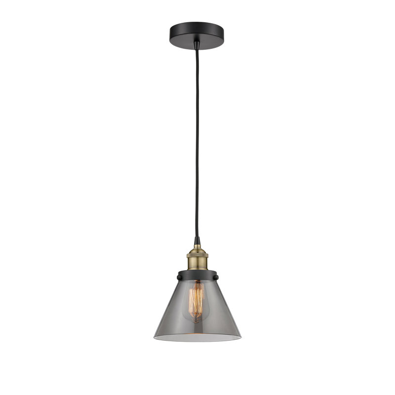 Mini-luminaire suspendu 1 lumière Cone, H 9,75 po x l 7,75 po x P 7,75 po, Plaqué couleur fumée, Laiton antique noir