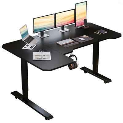 L-Shaped 59" Height Adjustable Electric Standing Desk, Sit And Stand Up Computer Desk For Home Office Black