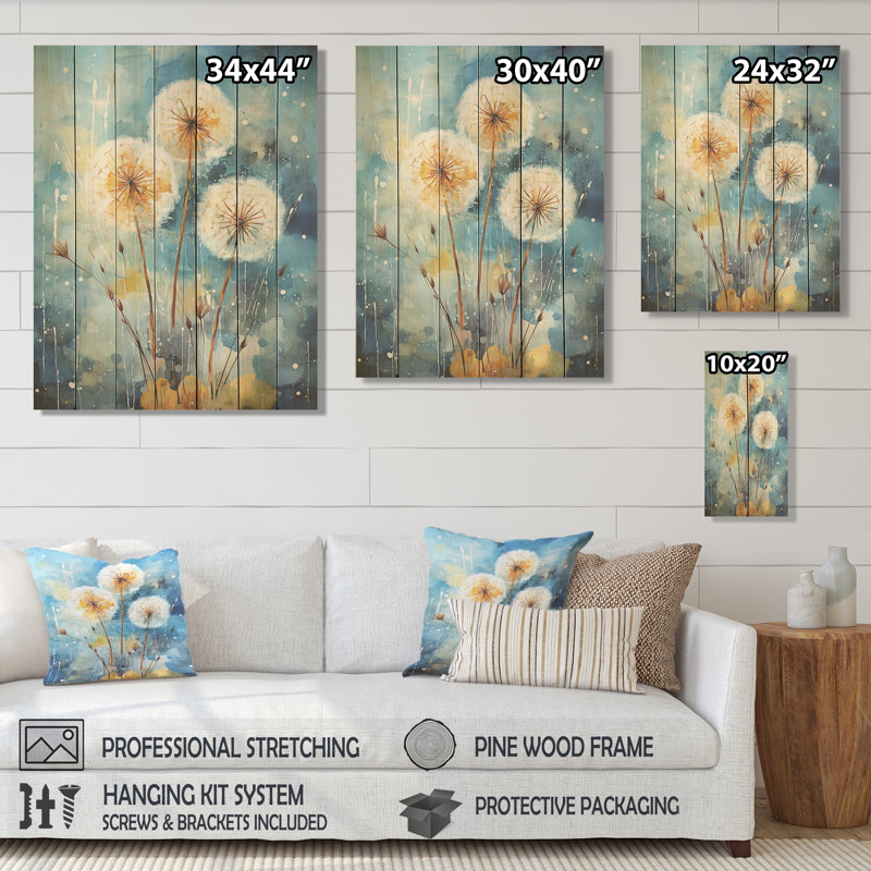 Delicate Dreamscapes Airy Dandelion I - Pissenlit sur bois, H 32 po x l 24 po