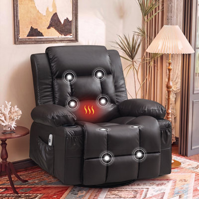 Fauteuil inclinable massant, pivotant, chauffant, porte-gobelet et port USB