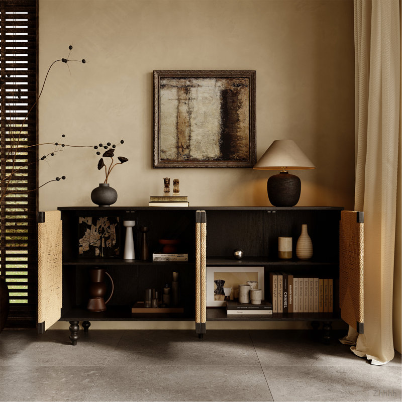 Meuble télé avec buffet en bois brossé et en ruppie maritime Accent