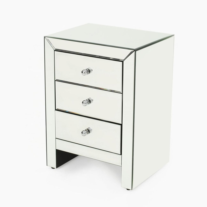 Table de chevet 17,70 po avec table de chevet avec 3 tiroirs et tables de chevet en miroir