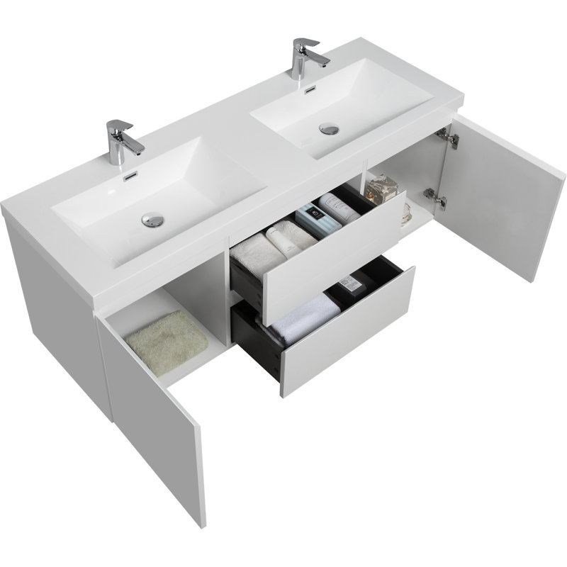 Meuble-lavabo flottant 60 po avec lavabo, Blanc