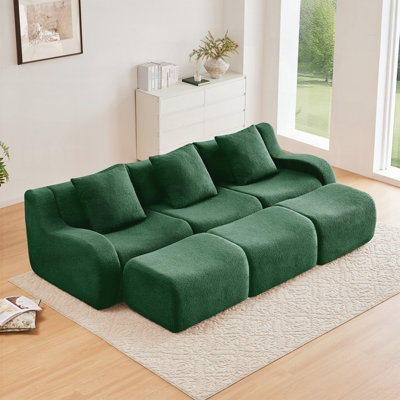 Canapé 3 places sans os avec tissu en peluche de haute qualité, aucun assemblage requis, accoudoirs courbés, conception antidérapante, confort ergonomique pour les salons