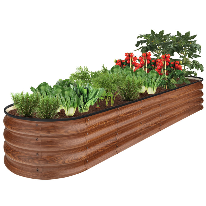 Rorrie 8x2x1ft Outdoor Metal Raised Oval Garden Bed, Planter Box for Vegetables, Flowers, Wood Grain