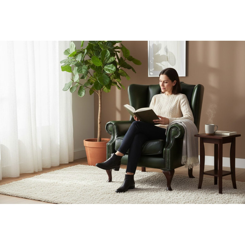 88Cm Wide Tufted Wingback Chair, Antique Green