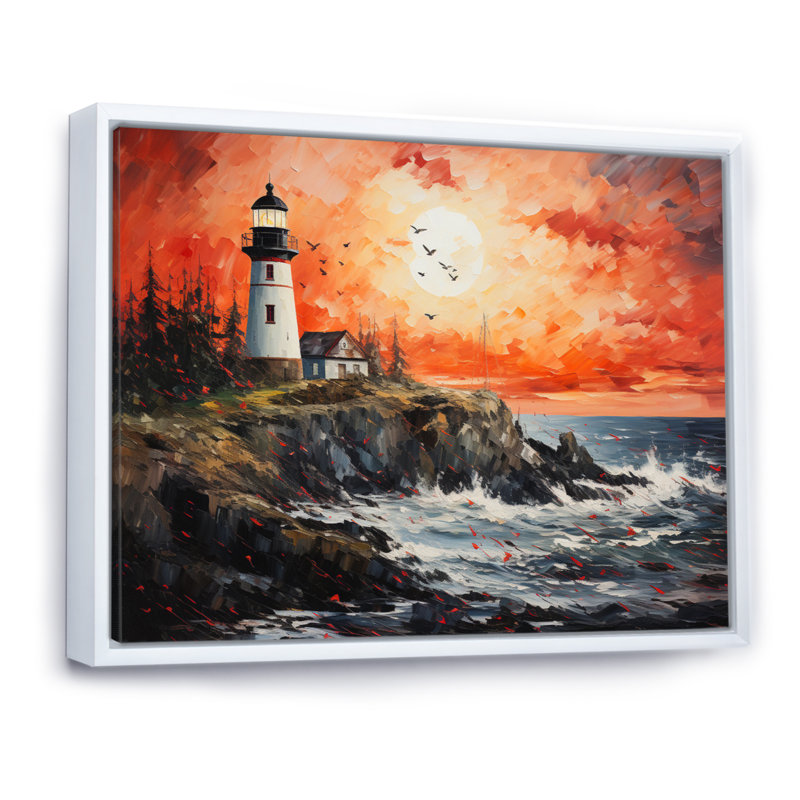 " Lighthouse Guiding Pointillism II ", 34" H x 44" W, White Floater Framed