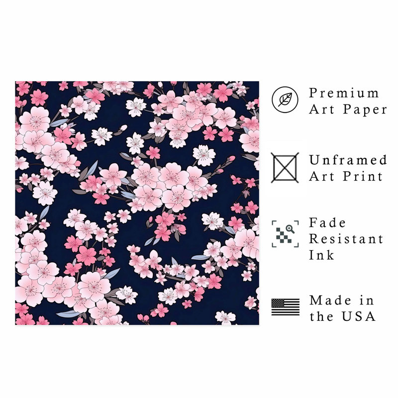 Floral, fleurs de cerisier sakura, reproduction d'art asiatique non encadrée, H 10 po x l 10 po