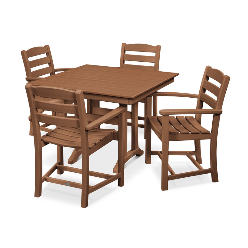 POLYWOOD La Casa Café 5-Piece Farmhouse Trestle Arm Chair Dining Set, Teak