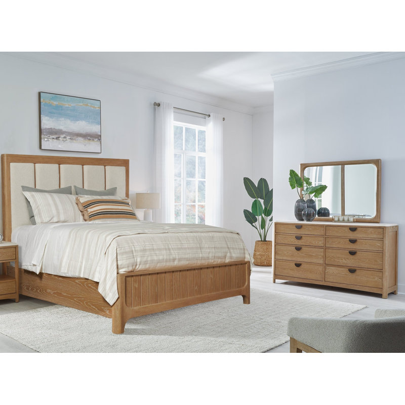 Ensemble de chambre à coucher à panneau Pula, Ensemble de trois pièces : lit, commode, miroir, Très grand lit