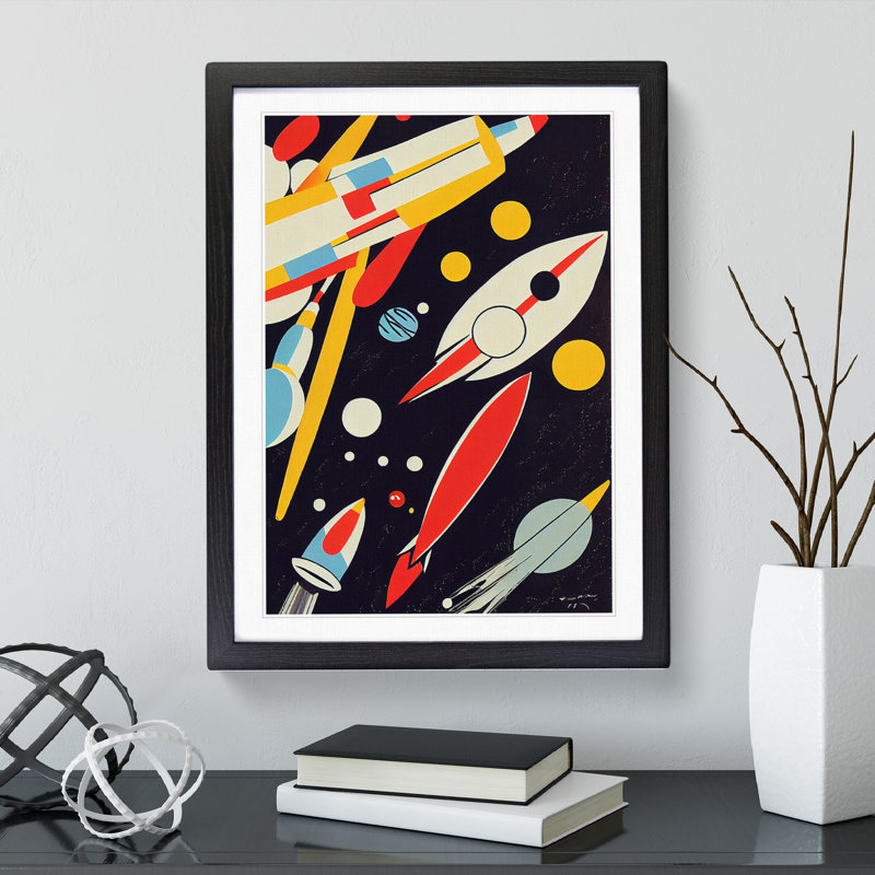 Abstract Spaceship Rocket No.3 - Single Picture Frame Painting, Black Framed, 64cm H x 46cm W x 2cm D