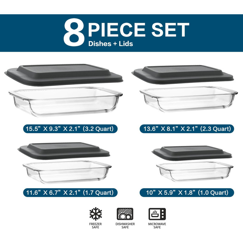 8-piece Glass Baking Dish Set With Lids