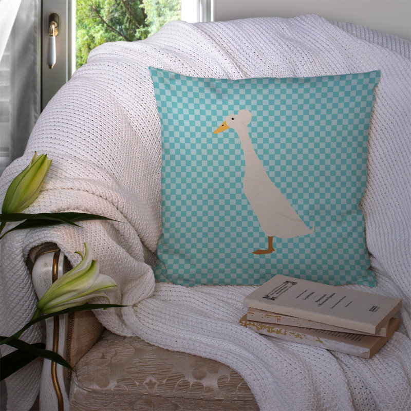 Coussin extérieur carré à damier de canard, Bleu, 14 po x 14 po