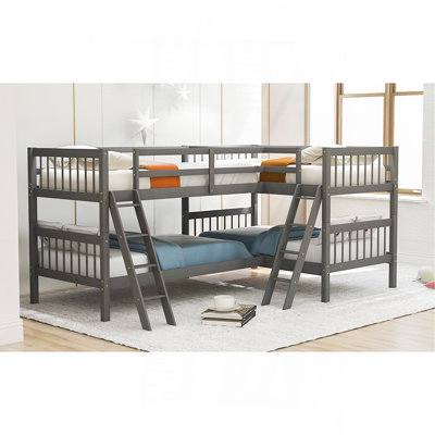 L-Shaped Bunk Bed With Ladder,Twin Size-Gray