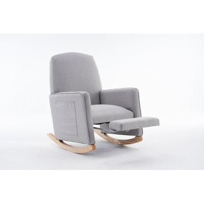Cotton Linen Fabric Nursery Rocking Chair With Adjustable Footrest