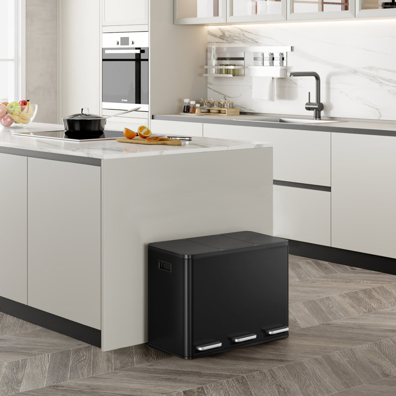 Stainless Steel 45 Litre Step On Multi-Compartments Trash & Recycling Bin, Matte Black