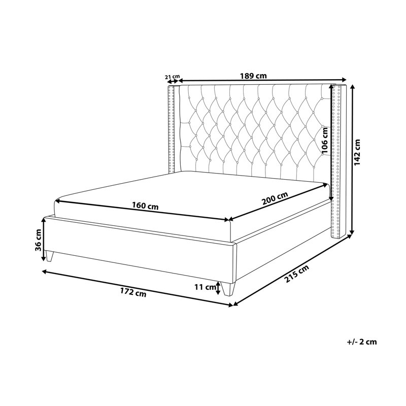 Courtyard Upholstered Bed, Grey, European Kingsize (160 x 200 cm)
